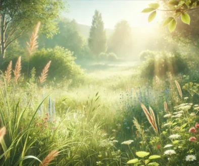 DALL·E 2024-10-07 20.03.18 - A serene and picturesque nature scene of a meadow, featuring tall green grasses and scattered wildflowers. Soft sunlight illuminates the landscape, cr